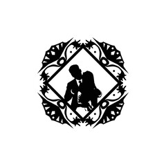 Wall Mural - Wedding couple silhouette badge vintage and retro