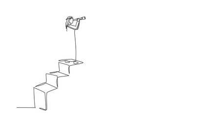 Poster - Animated self drawing of continuous line draw vision concept in business of businessman and telescope, monocular. Symbol leadership, strategy, mission, objectives. Full length single line animation