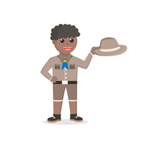 Boy Scout African Lifting Hat Design Character On White Background