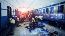 Train Maintenance And Technology. Wide Angle Visual For Banners Or Advertisements.