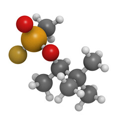 Sticker - Soman nerve agent, molecular model. Soman is a chemical weapon, classified as a weapon of mass destruction.