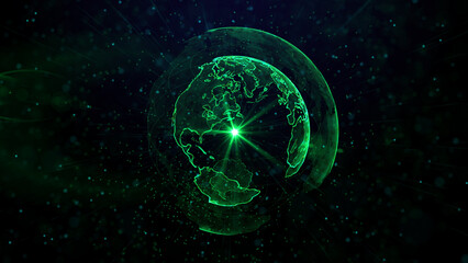 Digital green planet of Earth, 3D animation