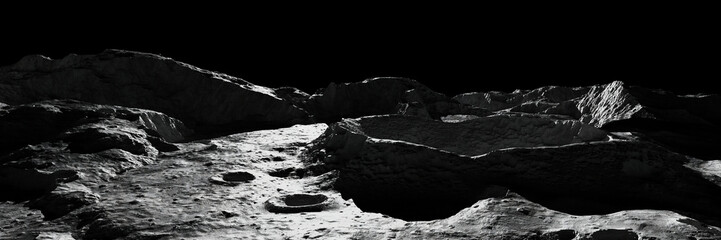 Wall Mural - moon surface, crater in lunar landscape, background banner format