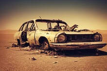 Old Abandoned Car In The Desert