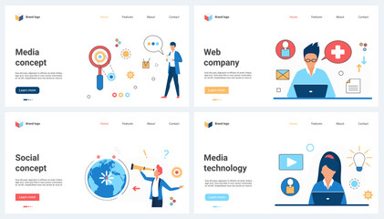 social media technology, network set vector illustration. cartoon members of virtual platform work o