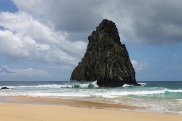 Poster - Beautiful coast of the Cacimba do Padre beach in Brazil with splashing waves