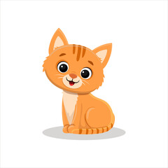 Wall Mural - red cat sits on a white background. Cute ginger kitten in cartoon style. Vector illustration  for postcard, banner, web, design, arts