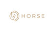 simple horse circle logo style outline icon design.