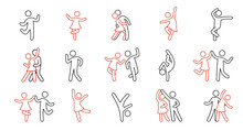 Line Dancer, Dancer Couple Icon. Latin, Tango, Salsa Girl, Boy Pose Outline Icon. Editable Stroke Pictogram Man Set. Isolated Vector Illustration.