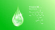 Serum drop water vitamin B2 green and structure. Vitamins complex with collagen oxygen bubbles. Banner design template skin care cosmetics solution. Beauty medical concepts. 3D Realistic Vector EPS10.