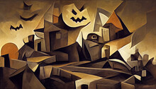 Abstract Halloween Background Design With Houses 