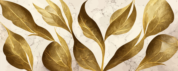 Wall Mural - Luxury botanical golden Texture wall art vector set. Background, banner