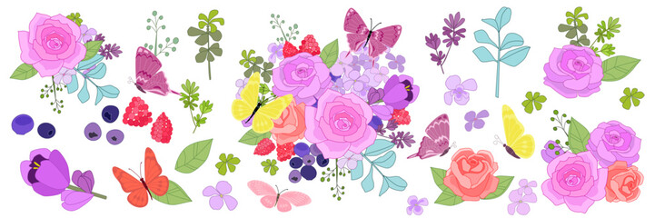 Wall Mural - A collection of floral arrangements. Plant elements for a card d