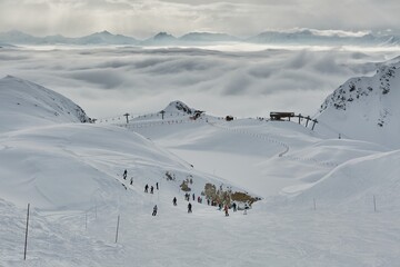 Wall Mural - Skiing slopes from the top