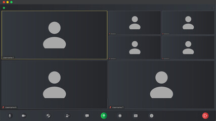 Online video call interface template with user icon. Application for social communication. Call screen template. Online business webinar chat. Template mockup.