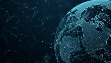 Digital animation background. Earth, particles. Seamless loop.