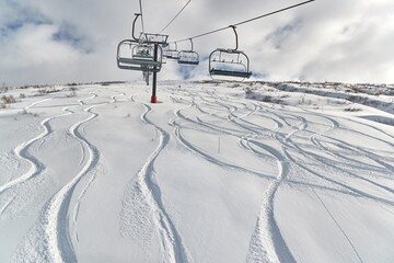 Wall Mural - Ski Slope with Fresh Curves, Deep Snow