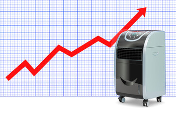Poster - portable air conditioner with growing chart, 3d rendering