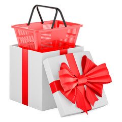 Poster - shopping basket inside gift box, 3d rendering