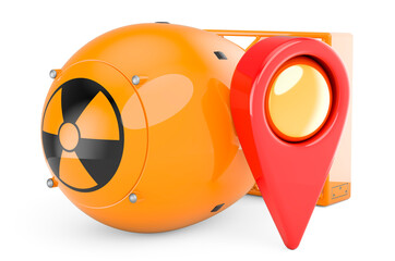 Poster - Atomic bomb with map pointer, 3D rendering