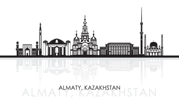 silhouette skyline panorama of city of almaty, kazakhstan - vector illustration