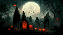 Creepy Night. Halloween Background. AI Render.