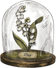 Sticker - Vintage Hand drawn birth month flowers, Lily of the valley flower, May magic floral illustration