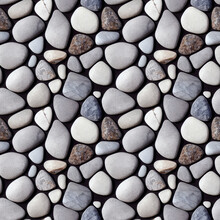 Seastones Seamless Pattern. Polished Rounded Pebbles Repeating Background. Realistic 3D Illustration