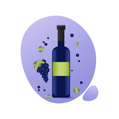 bottle of wine with grapes. vector illustration