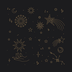 Wall Mural - astrology human hands with stars in boho style. esoteric elements. spirituality and magic symbols.