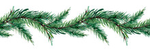 Watercolor Background Is A Christmas Theme. Sprig Of Pine. Watercolor Texture