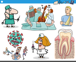 Wall Mural - cartoon health and medical topics and characters set