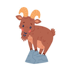 Sticker - Urial Character as Wild Mountain Sheep with Horns Standing on Boulder Vector Illustration