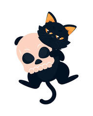 Sticker - halloween cat with skull