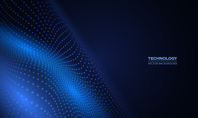 Poster - Vector abstract technology digital wave of particles mesh background. Network illustration with particle. Artificial intelligence and big data digital technology abstract background.