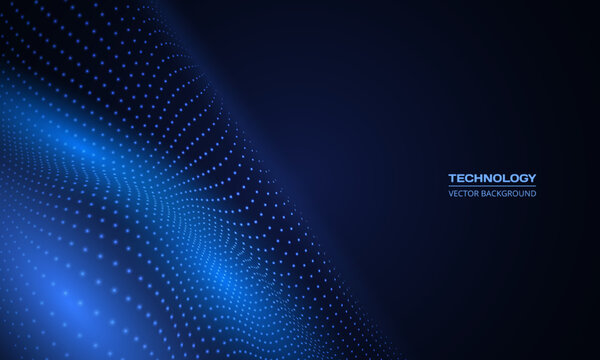 Vector abstract technology digital wave of particles mesh background. Network illustration with particle. Artificial intelligence and big data digital technology abstract background.