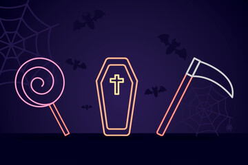 Sticker - neon halloween icon set