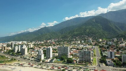 Wall Mural - Aerial Panoramic view of Caraballeda de la Costa coastline, Vargas State, Venezuela.
