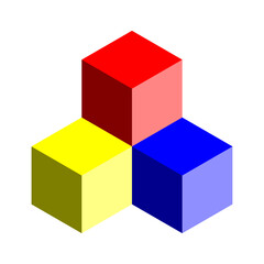 Poster - Basic Geometrical Arrangement with a Set of Cubes including Red, Blue, Yellow Shaded Cubes Stapled on Eachother in 3D Perspective Style. Vector Image.