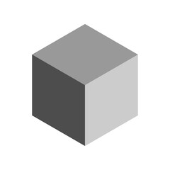 Poster - Simple Shaded Monochrome Gray Cube Box in 3D Style Perspective View. Vector Image.