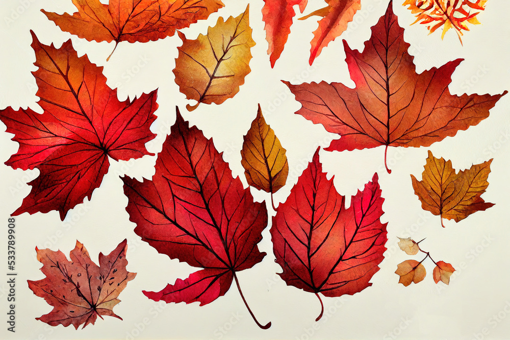 Watercolor autumn leaves in the shape of a heart isolated on white ...