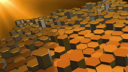 Three Dimensional Motion Metal Hexagon Abstract Background.