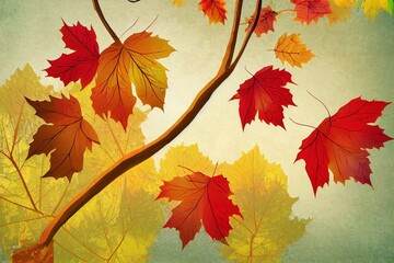 Canvas Print - Autumn natural background, design, banner, or template. Yellow and red maple leaves are flying and falling down. autumn landscape with bright colorful leaves. Indian summer. foliage.