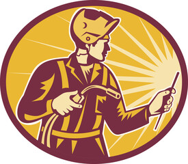 Sticker - Welder Worker Welding Torch Retro