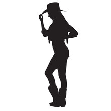 Beautiful Cowgirl Silhouette On White Background
