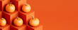 © RocknRoller Studios - Pumpkins on Orange Colored Blocks. Fall themed Banner with copy-space.