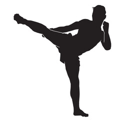 Wall Mural - Male silhouette Muay Thai kickboxing kick boxer boxing men isolated. Thai Boxing fight traditional dance before fight, Vector illustration