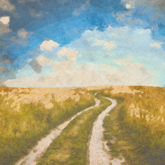 Wall Mural - in the fields, old retro background