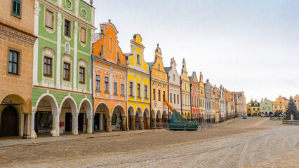 Wall Mural - Telc , beautiful Unesco old town with Colorful houses around Hradec square , Renaissance architecture during winter morning : Telc , Czech  : December 14, 2019