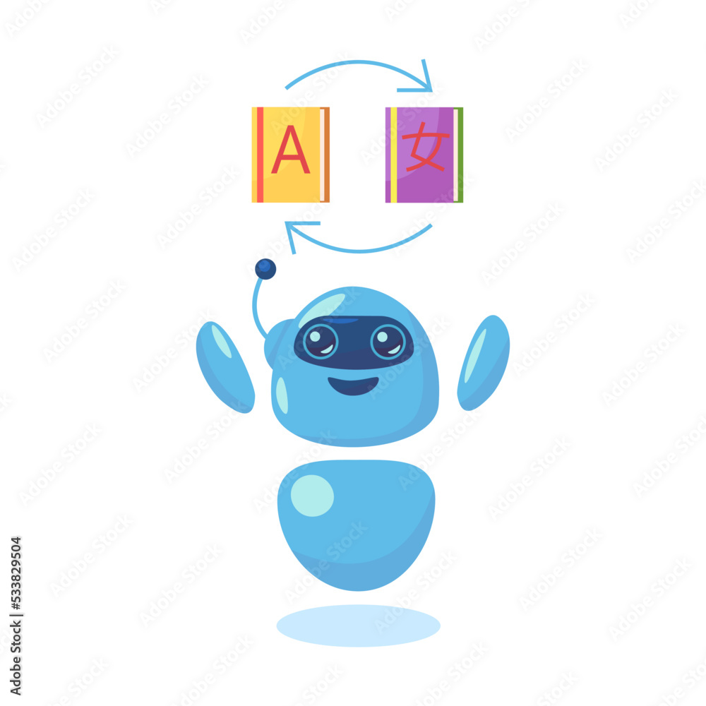 Cute chatbot in different poses flat illustration. Cartoon friendly ...